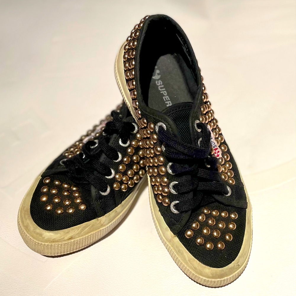 Superga gold studded sneakers. Size 5, used
